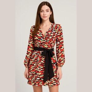 New York & Company Orange Black Wrap Dress